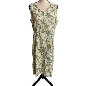 90s EXPRESSIONS Floral Midi Dress Sage Green Linen Blend Light Academia Feminine
